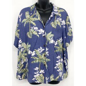 Hilo Hattie Women Size XL Extra Large Aloha Hawaiian Top Shirt Blue Floral EUC